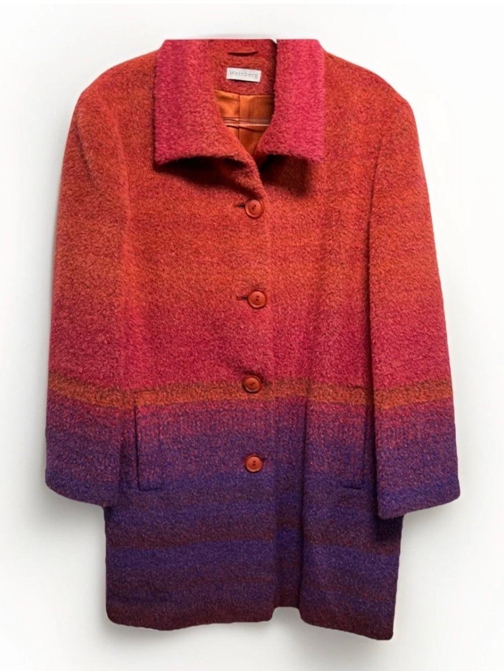 Women's Ombre Red to Purple Wool Pea Coat